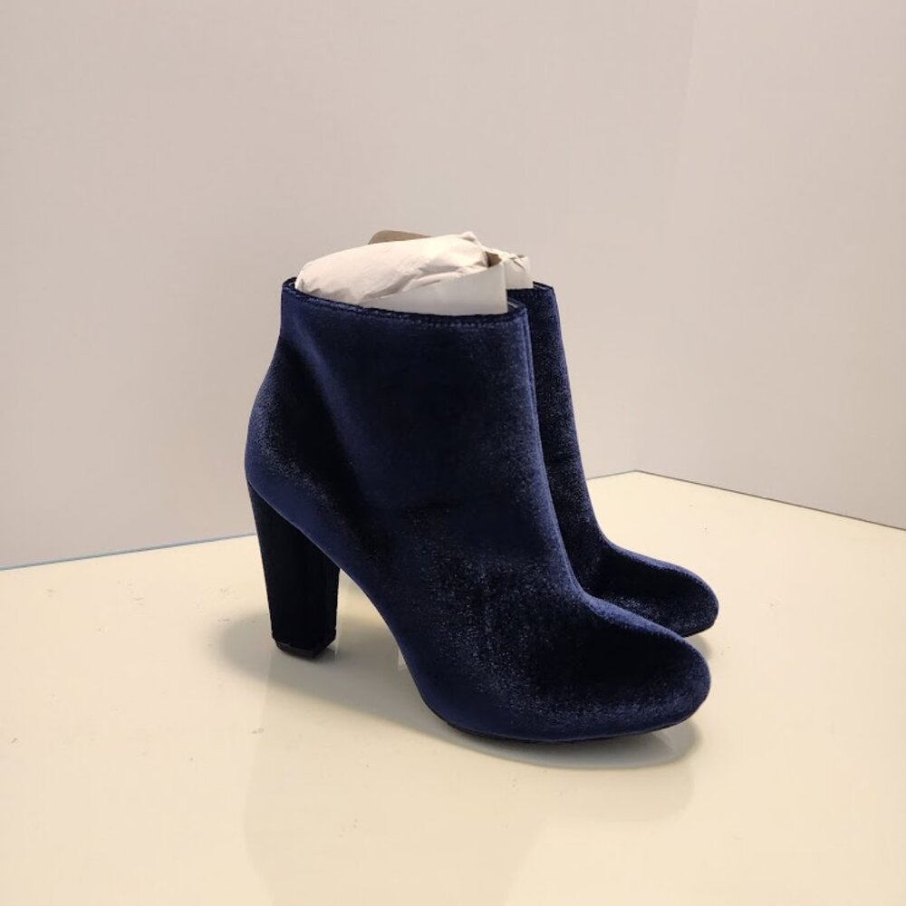 BAMBOO Royal Blue Velvet Ankle Boots